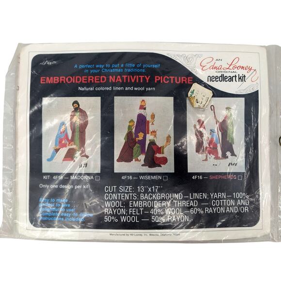 NWT Vintage 1970's EMROIDERED NATIVITY PICTURE Kit Christmas "Shepherds" Looney - Picture 2 of 7